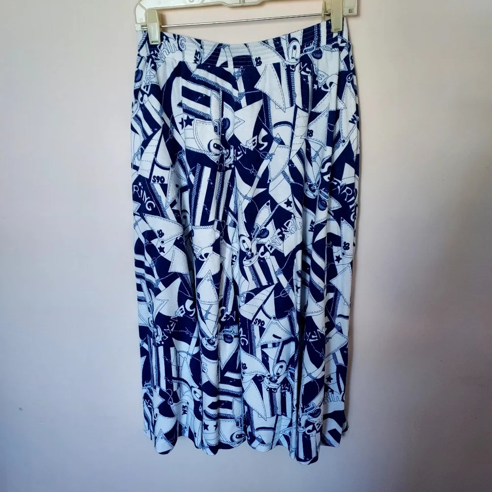 Blue & White Seafaring Nautical Circle Skirt Med Cruise Travel Coastal Resort